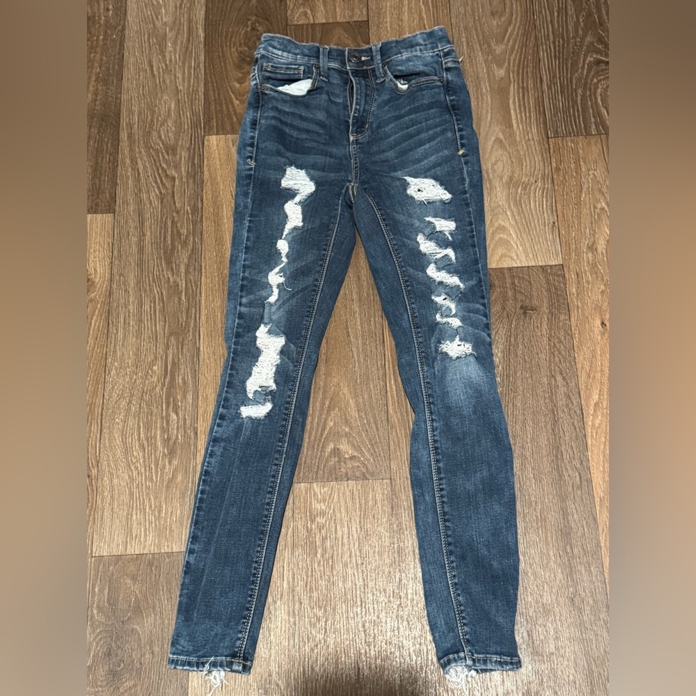 Mudd Women’s FLX Stretch High Rise Ankle Distressed Jeggings Size 1